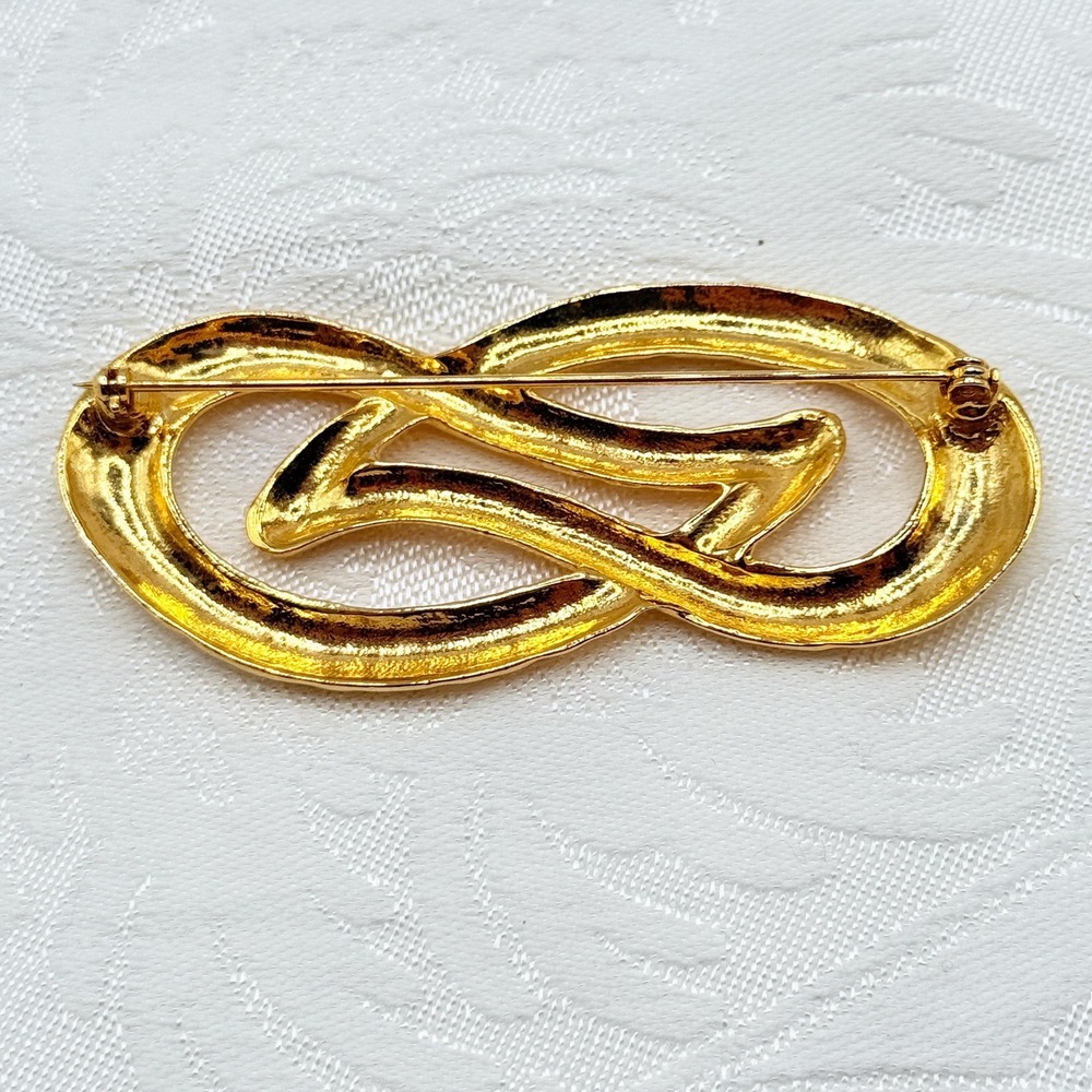 Vintage Shiny Abstract Gold Tone Intertwined Metal Costume Jewelry Brooch Pin - Picture 6 of 8